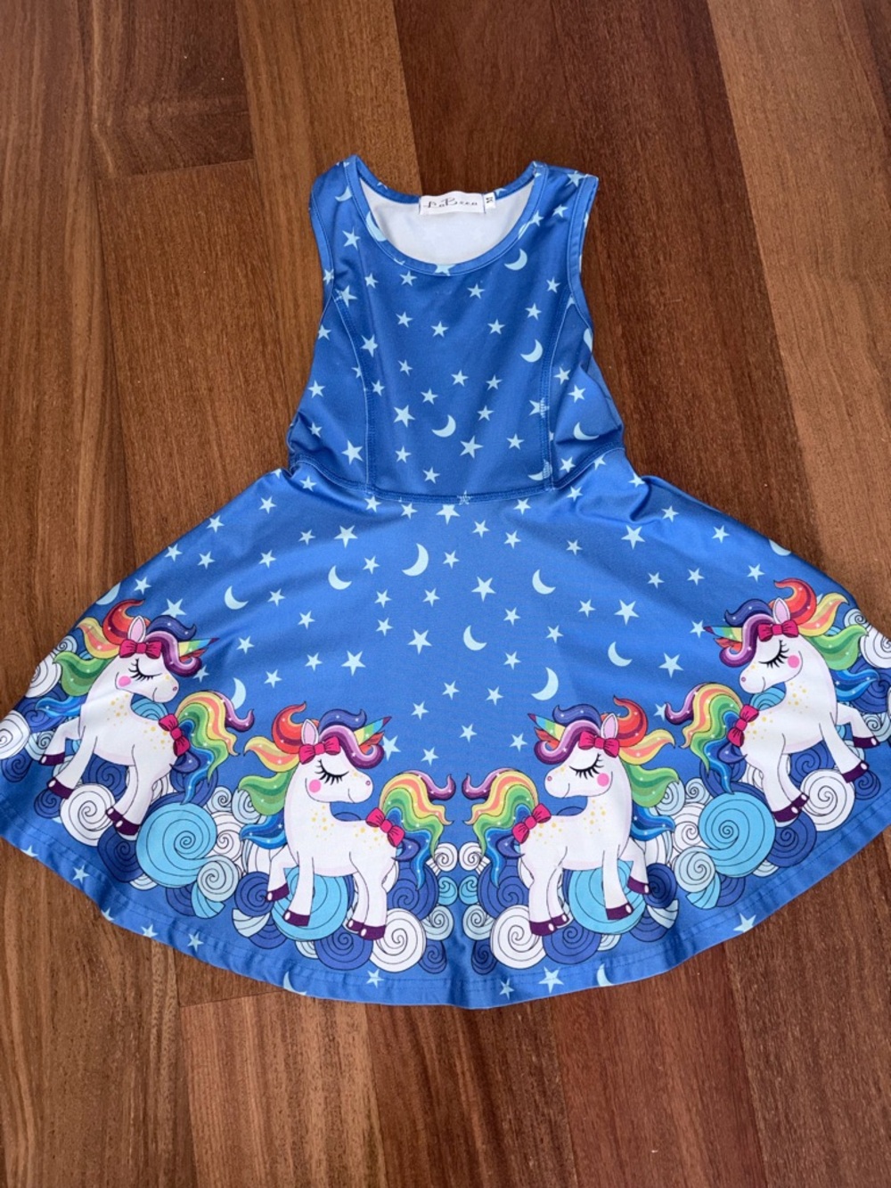 Girls Blue Unicorn Starry Sleeveless Dress